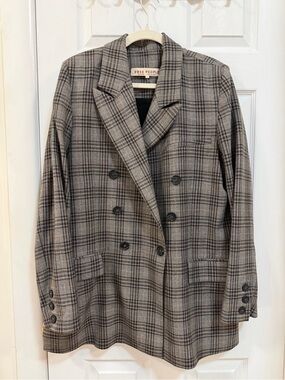 Free People Plaid Double-Breasted Gray Blazer